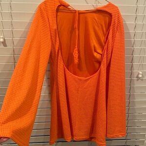 orange open back long sleeve dress